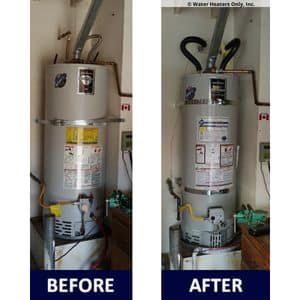 A newly installed Bradford White water heater.