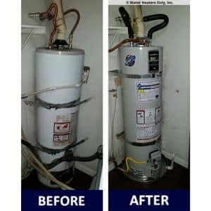 Before and after images of a Riverisde water heater replacement.